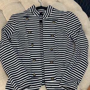 Tommy Hilfiger Navy & White Striped Military-Style Blazer